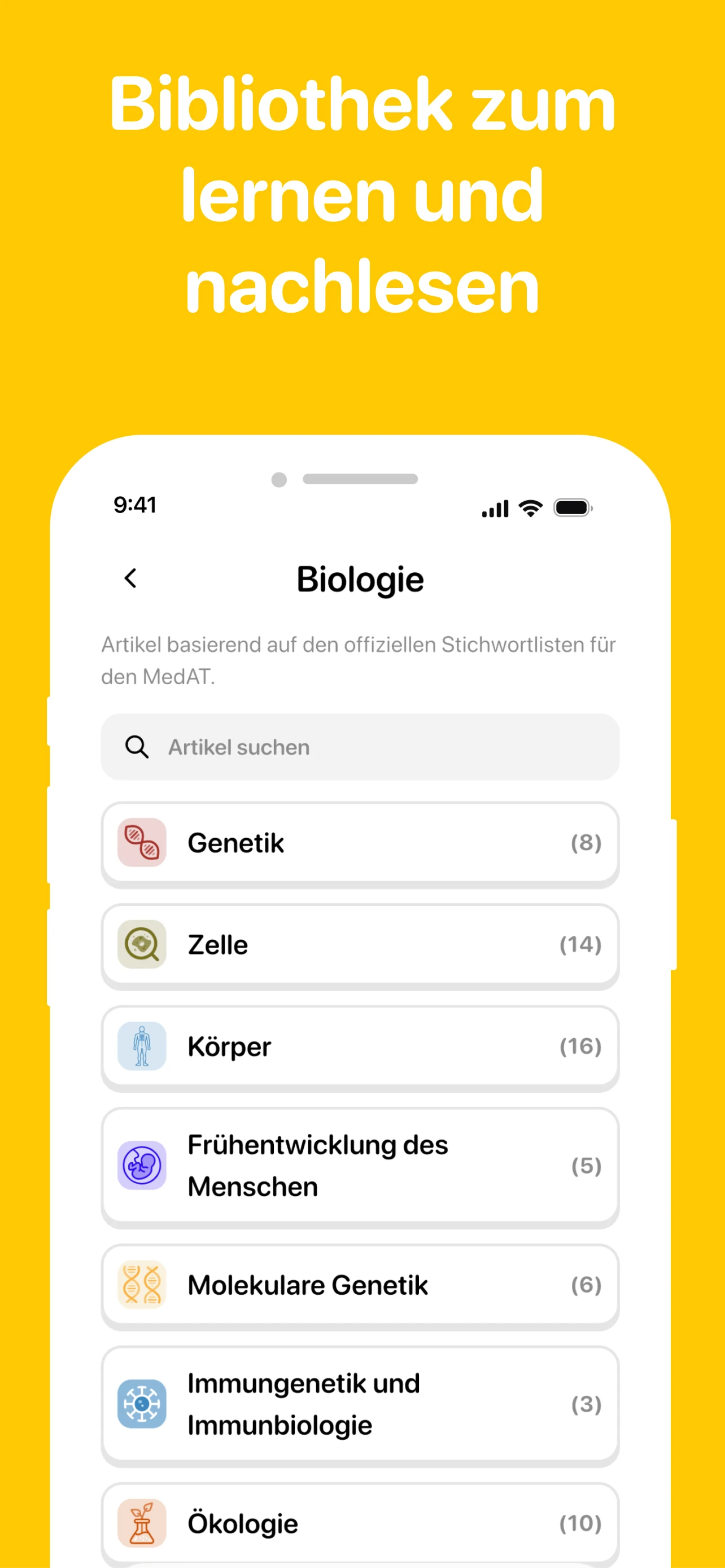 MedBuddy Lernbibliothek mit allen MedAT Testbereichen